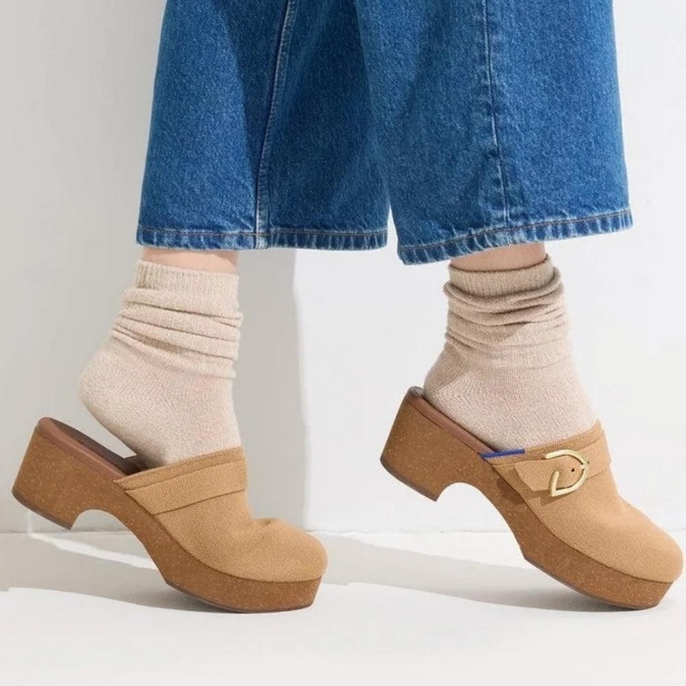 Rothys platform butternut side buckle backless clogs mules size 8